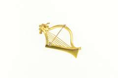 Gold Filled Green Enamel Floral Harp Musical Instrument Pin/Brooch