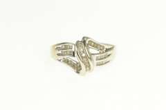 10K White Gold 0.35 Ctw Wavy Diamond Cluster Bypass Ring