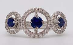 14kt Solid White Gold, Blue Sapphire, & Diamond Ring