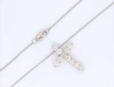 Delightful White Gold approximate 1.10ctw Prong Set Diamond Cross Pendant on Chain
