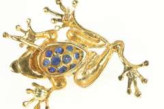14K Yellow Gold Pave Sapphire Diamond Tree Frog Pin/Brooch