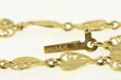 14K Yellow Gold Heart Diamond Cut Filigree Love Symbol Chain Bracelet