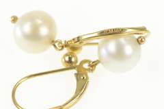 14K Yellow Gold Pearl Inset Classic Dangle Lever Back Earrings