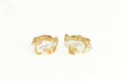 14K Yellow Gold Blister Pearl Ornate Vine Wrap Screw Back Earrings
