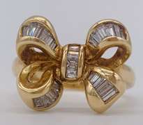 Fancy 18kt Solid Yellow Gold & Diamond Bow Ring
