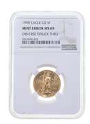 MS69 Mint Error 1998 $10 American Gold Eagle - OBV Struck Thru - NGC