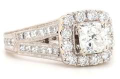 Neil Lane 2.07ct Cushion and Round Diamond Frame Engagement Ring in 14K