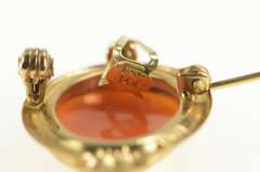 14K Yellow Gold Retro Carved Shell Cameo Lady Classic Pendant/Pin