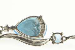 14K White Gold Pear Blue Topaz Diamond Wavy Bar Chain Necklace