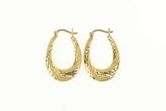 14K Yellow Gold Diamond Cut Retro Puffy Twist Oval Hoop Earrings