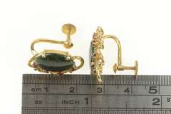 14K Yellow Gold 1940's Nephrite Syn. Ruby Crown Screw Back Earrings