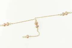 10K Yellow Gold Classic Pearl Chain Link Drop Dangle Necklace