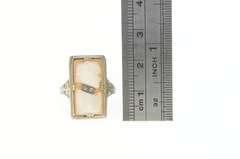 14K White Gold Art Deco Filigree Carved Shell Cameo Diamond Ring