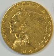 Scarcer 1914-D US $2.50 Indian Gold Piece. Nice