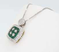 Diamond & Emerald Pendant Necklace made in 18k White Gold