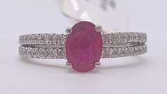 18kt Solid White Gold, Ruby, & Diamond Ring