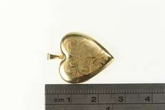 14K Yellow Gold Scroll Engraved Heart Photo Picture Locket Pendant