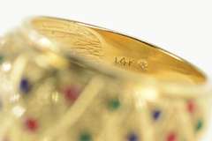 14K Yellow Gold Lattice Colorful Resin Dotted Domed Band Ring