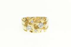 14K Yellow Gold 0.64 Ctw Diamond Textured Nugget Statement Ring