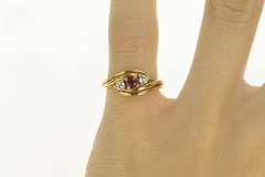 14K Yellow Gold Natural Ruby Diamond Bypass Engagement Ring