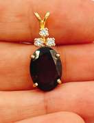 14kt Solid Yellow Gold, Garnet, & Diamond Pendant