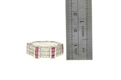 14K White Gold 1950's Princess Ruby Diamond Cluster Band Ring