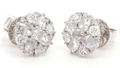 New 2.05ctw Pear Shape Rose Cut and Round Diamond Stud Earrings in 18K