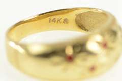 14K Yellow Gold Diamond Cut Flower Pattern Enamel Domed Ring