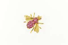 18K Yellow Gold Ruby Encrusted Fly Bug Insect Statement Pin/Brooch