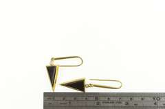 14K Yellow Gold Triangle Black Onyx Diamond Accent Dangle Earrings