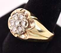 Magnificent Men's Diamond Cluster Ring in 14K Yellow Gold