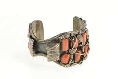 Sterling Silver Navajo Coral Jerry Wilma Begay Watch Cuff Bracelet