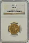High grade 1886-S $5 Liberty Gold Piece. NGC AU58