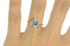 14K Yellow Gold Marquise Blue Topaz Diamond Accent Bypass Ring