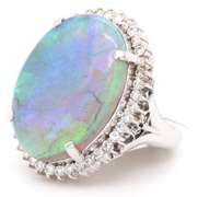 New 10.92ct Black Opal and 0.78ctw Diamond Frame Ring in Platinum