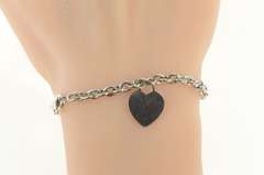 14K White Gold Cable Link Heart Charm Love Symbol Chain Bracelet