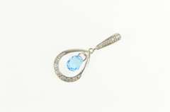 14K White Gold Pear Blue Topaz Diamond Accent Drop Pendant