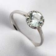 Cute Green Amethyst & Diamond Ring in 14K WG