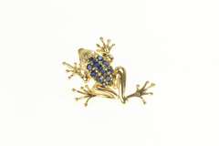 14K Yellow Gold Pave Sapphire Diamond Tree Frog Pin/Brooch