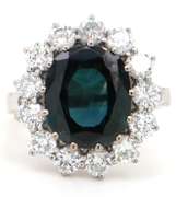 2.00ct Oval Sapphire and 2.00ctw Diamond Princess Diana Style Ring in 18K