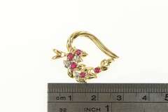 14K Yellow Gold Ruby Diamond Cluster Heart Love Symbol Pendant