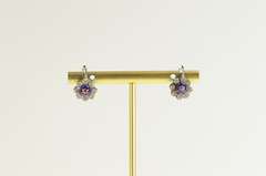 18K White Gold 1940's Blue Enamel Diamond Halo Flower Earrings