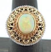 14kt Solid Yellow Gold, Opal, & Diamond Ring