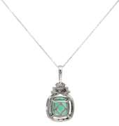 Incredible White Gold Green Tourmaline and Diamond Pendant on Chain