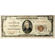 $20 1929 National Currency Federal Reserve Bank San Francisco Ca Note