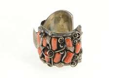 Sterling Silver Navajo Coral Jerry Wilma Begay Watch Cuff Bracelet