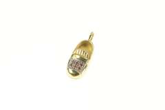 14K Yellow Gold Ruby Inset Moccasin Shoe Baby Bootie Charm/Pendant