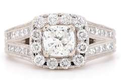 Neil Lane 2.07ct Cushion and Round Diamond Frame Engagement Ring in 14K