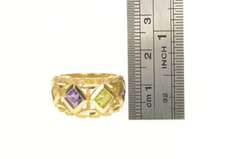 14K Yellow Gold Geometric Amethyst Peridot Squared Graduated Ring
