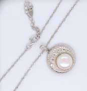 Vintage 925 Sterling Silver Pearl Pendant on Chain